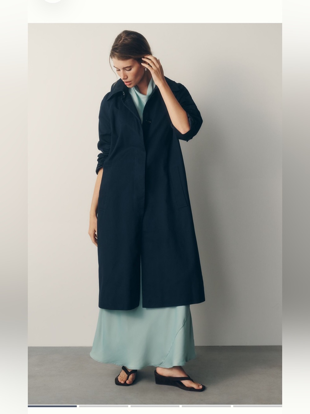 Anthropologie Aves Les Filles Navy Long Trench Coat